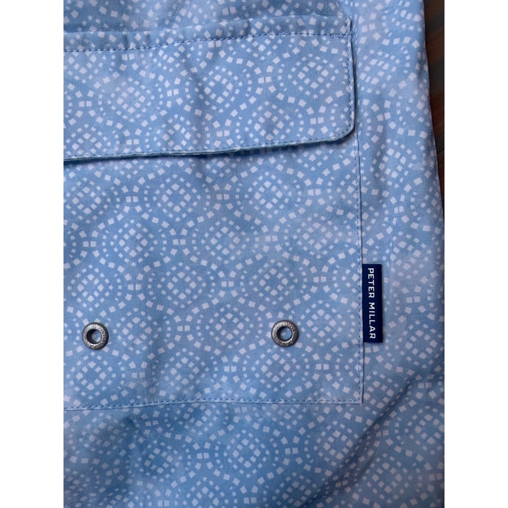 Peter Millar Mens Blue Geometric Tile Print Swim Trunks Shorts 6in Inseam Size M - Picture 8 of 8